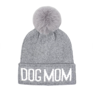 Dog Mom Beanie Hat - Gray/White