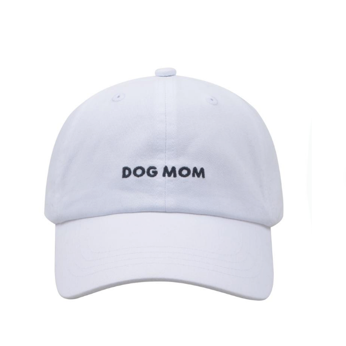 Dog Mom Embroidered Baseball Hat/Cap  - White/Black