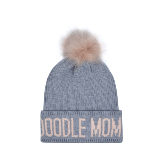 Doodle Mom Beanie Hat - Gray/Pink