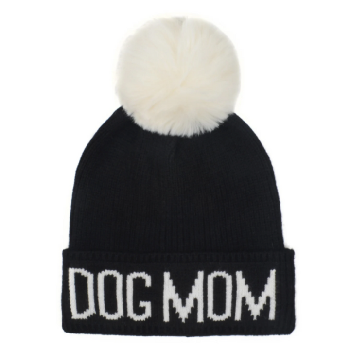 Dog Mom Beanie Hat - Black/White