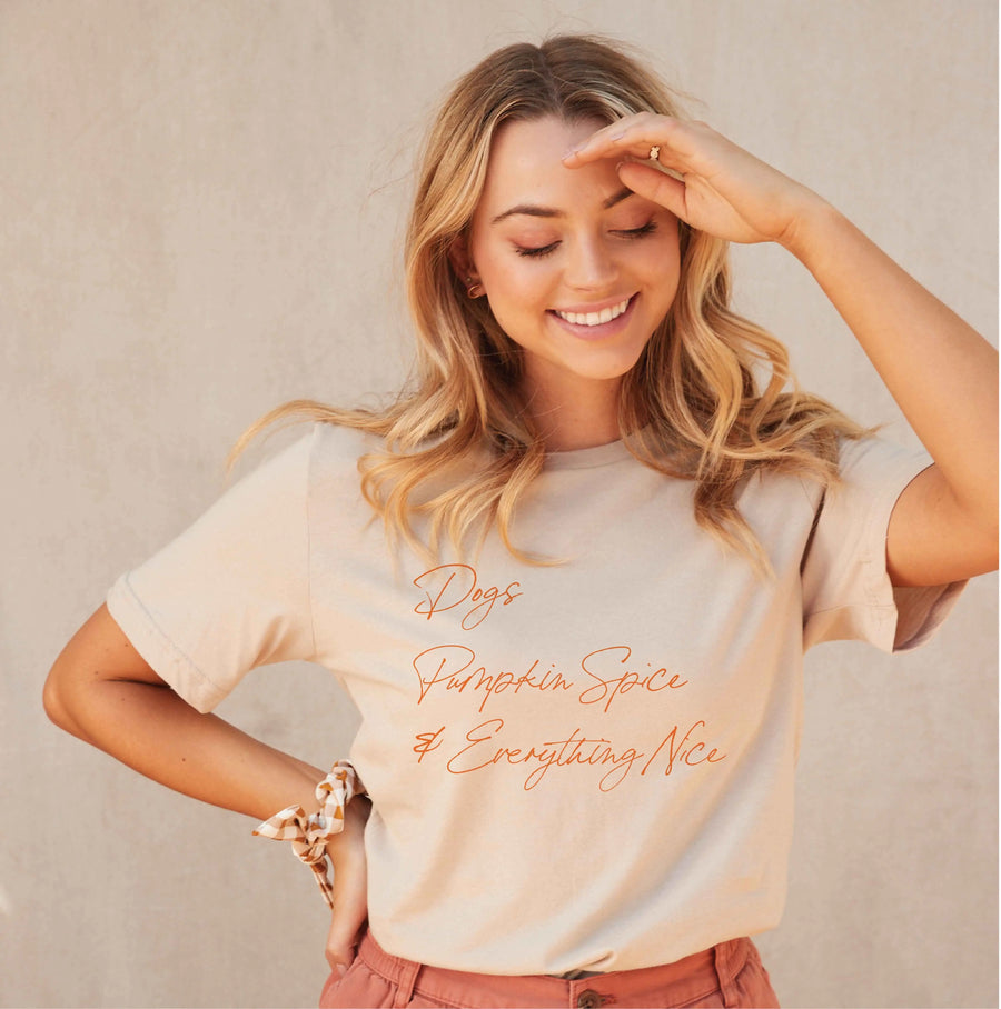 Dogs, Pumpkin Spice and Everything Nice T-Shirt - Natural Tan