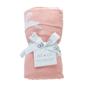 Ali+Oli Muslin Swaddle Blanket - Peach Bunny
